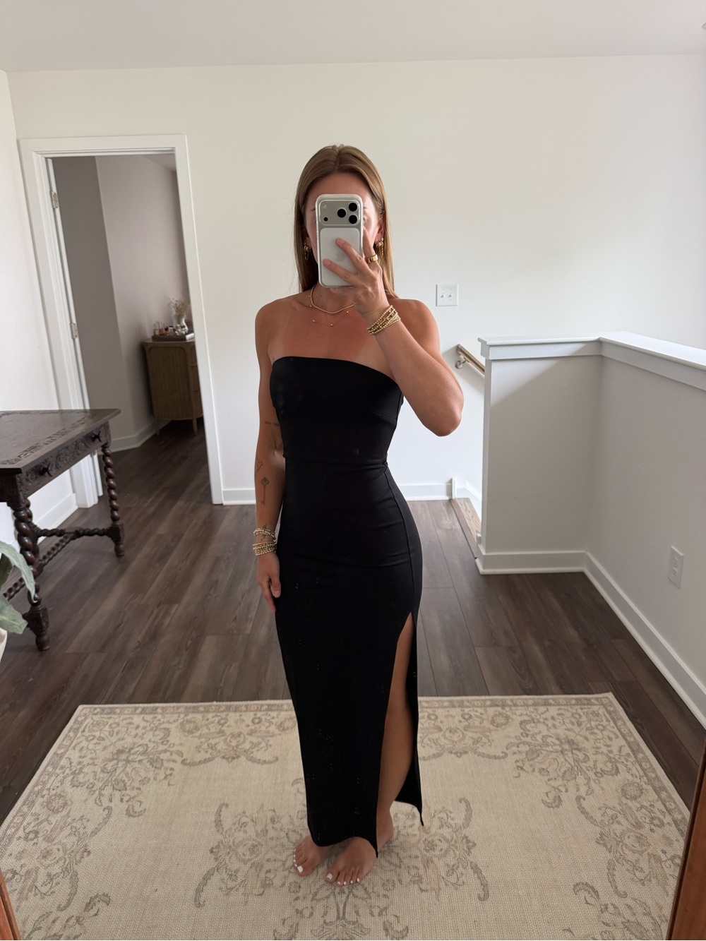NBD Strapless Black Maxi Dress with High Side Slit